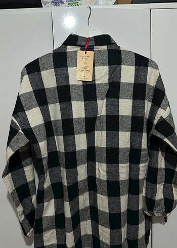 Kadın Gri Kareli Düğmeli Uzun Kollu Gömlek - Görsel 4