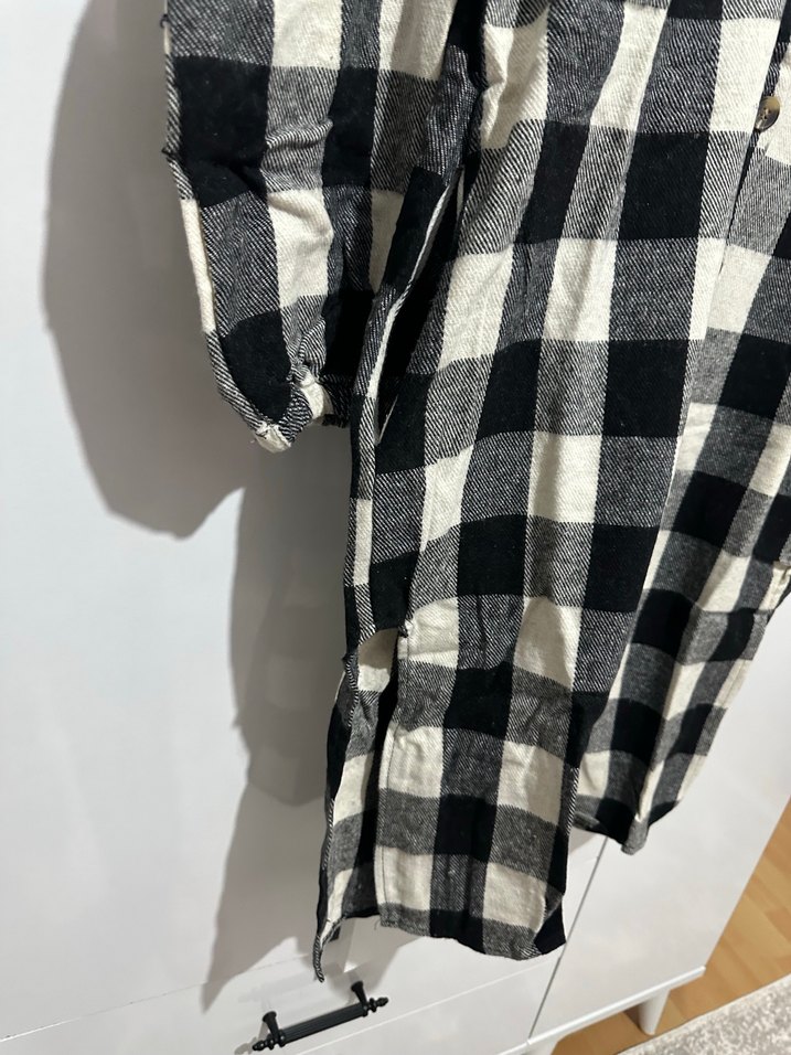 Kadın Gri Kareli Düğmeli Uzun Kollu Gömlek - Görsel 3