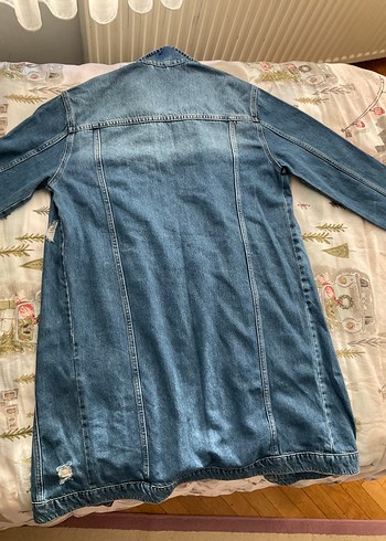 Düğmeli Mavi Kadın Denim Ceket - Görsel 4