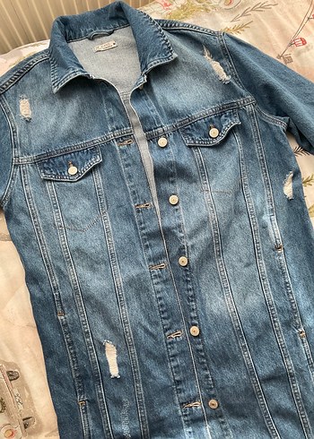 Düğmeli Mavi Kadın Denim Ceket - Görsel 5