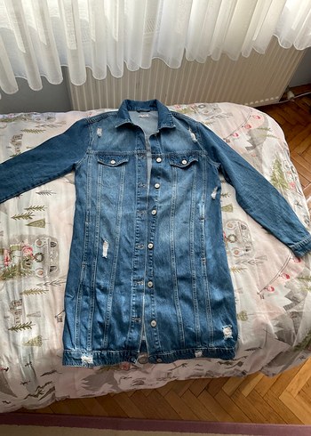 Düğmeli Mavi Kadın Denim Ceket - Görsel 2