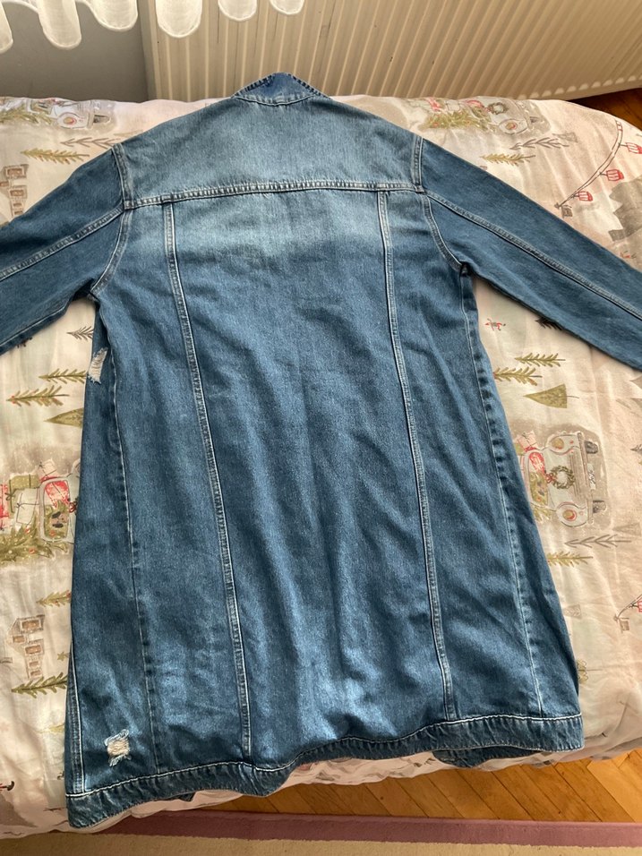 Düğmeli Mavi Kadın Denim Ceket - Görsel 4