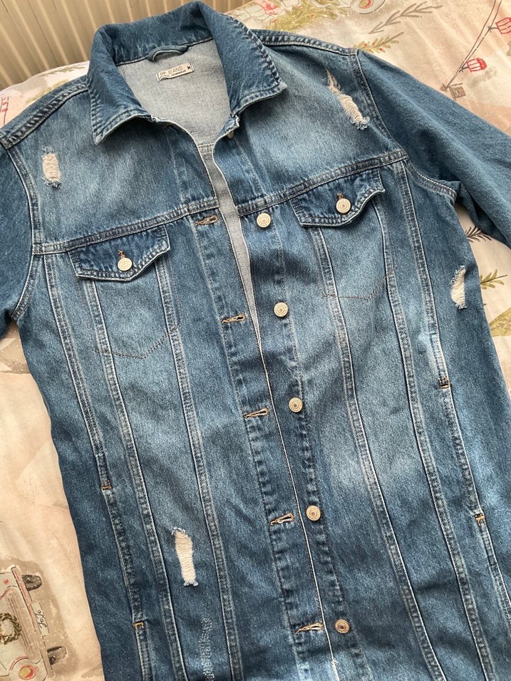 Düğmeli Mavi Kadın Denim Ceket - Görsel 5