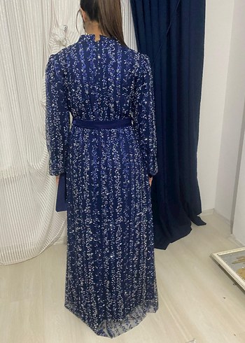 Abiye Parlak Mavi Uzun Askılı Nişan Elbisesi