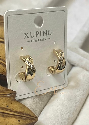 Xuping 14k taş detaylı minimal küpe - Görsel 3