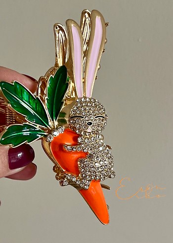 Tavşan Havuç Figürlü Metal Mandal Toka - Görsel 2