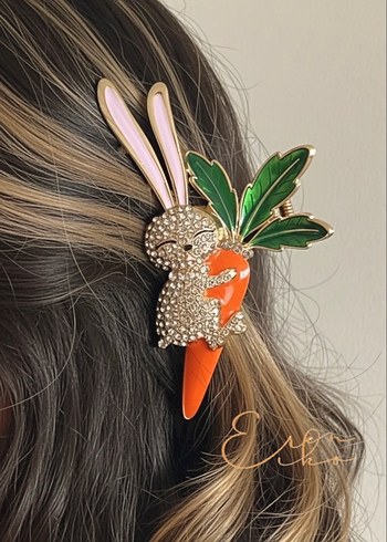 Tavşan Havuç Figürlü Metal Mandal Toka - Görsel 4