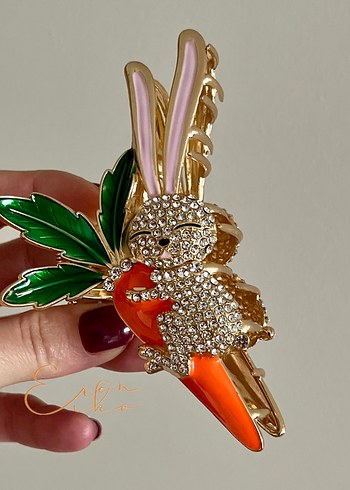 Tavşan Havuç Figürlü Metal Mandal Toka - Görsel 3