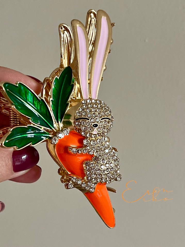 Tavşan Havuç Figürlü Metal Mandal Toka - Görsel 2