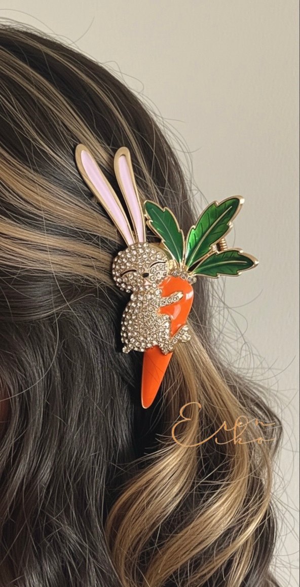 Tavşan Havuç Figürlü Metal Mandal Toka - Görsel 4