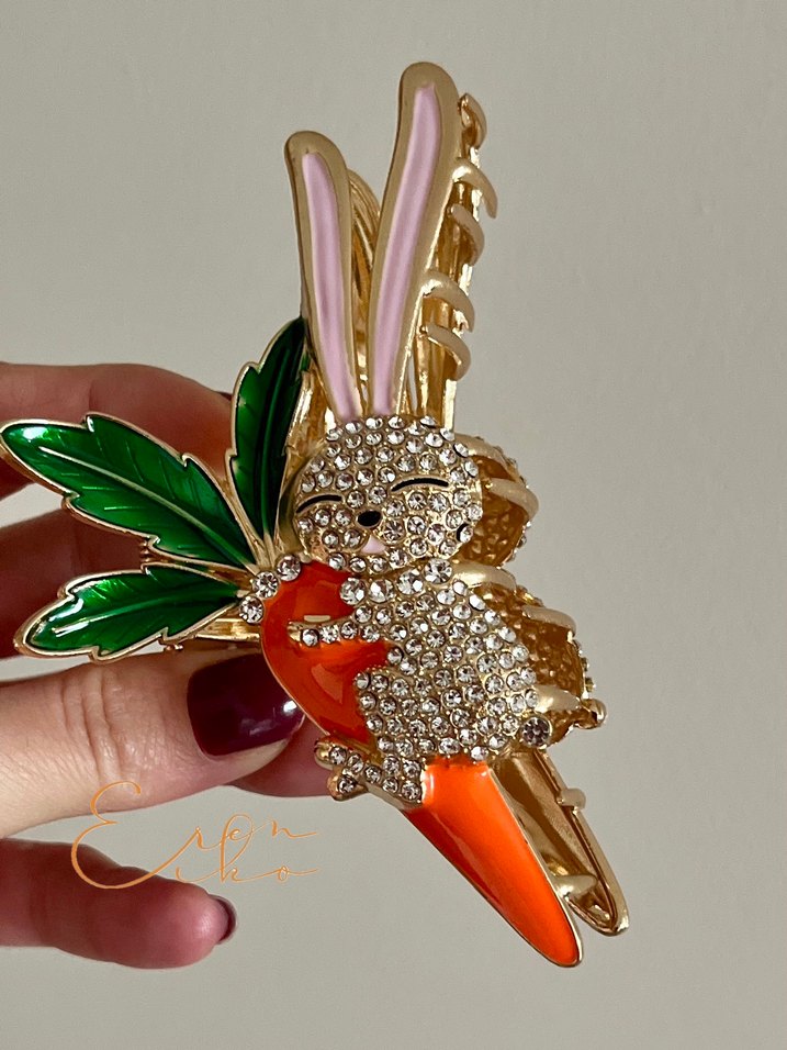 Tavşan Havuç Figürlü Metal Mandal Toka - Görsel 3