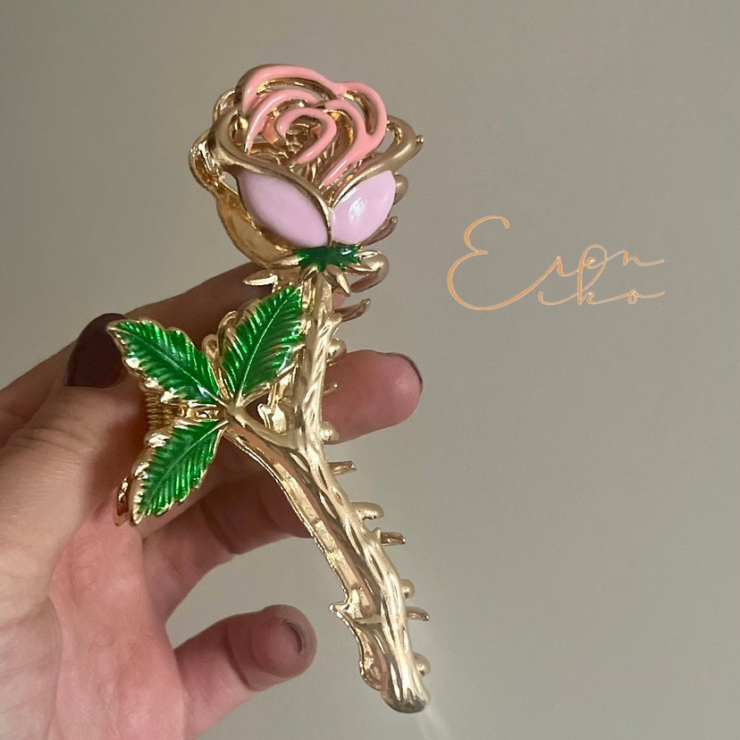 Pembe güllü metal büyük  mandal toka - Görsel 3