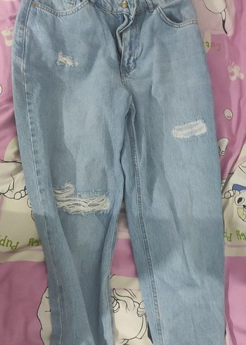 Mavi Bağcıklı Salaş Midi Kot Pantolon - Görsel 2