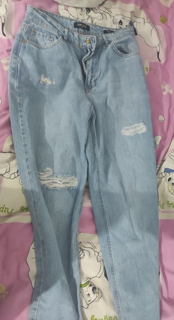 Mavi Bağcıklı Salaş Midi Kot Pantolon - Görsel 2