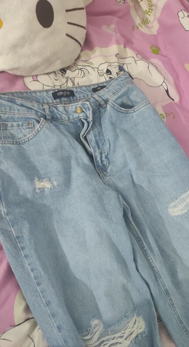 Mavi Bağcıklı Salaş Midi Kot Pantolon - Görsel 3