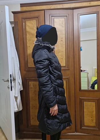 Diğer Siyah Kürklü Midi Kadın Kışlık Mont