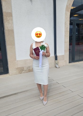 Beyaz Straplez Midi Pamuk Elbise - Görsel 5