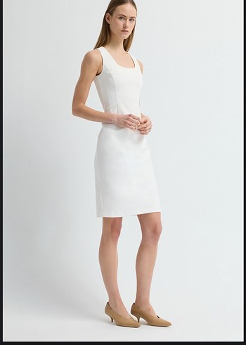 Beyaz Straplez Midi Pamuk Elbise - Görsel 2