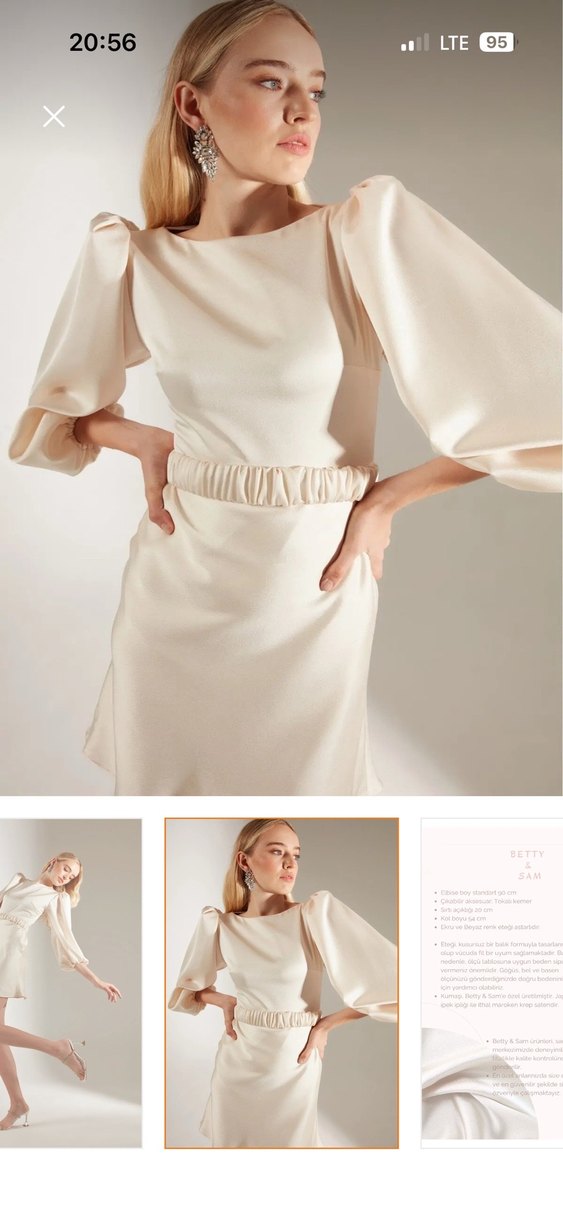 Beyaz Mini Saten Elbise - Görsel 3