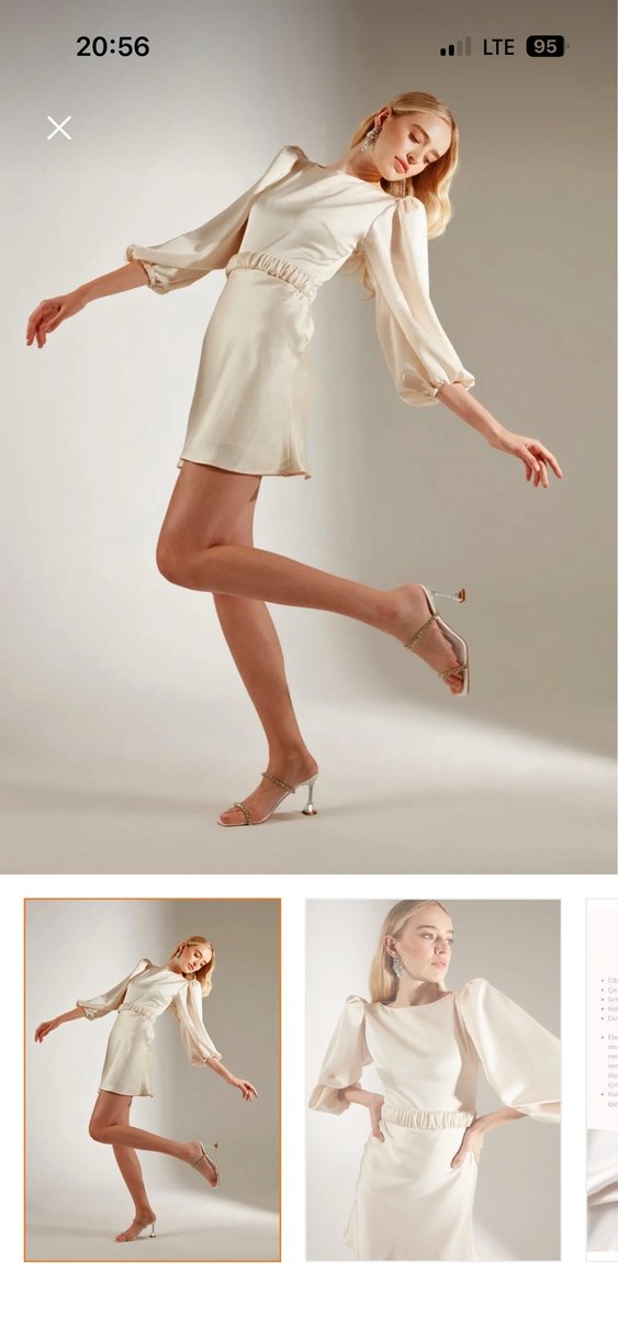 Beyaz Mini Saten Elbise - Görsel 2