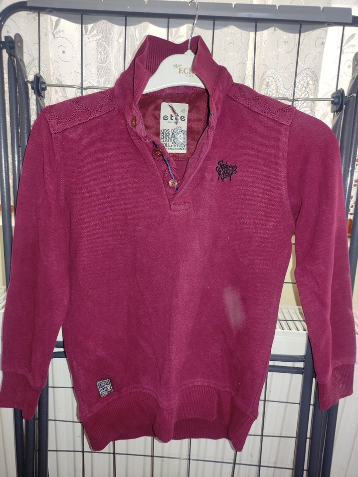 Bordo Örgü Yüksek Yakalı Erkek Çocuk Kazak - Görsel 2