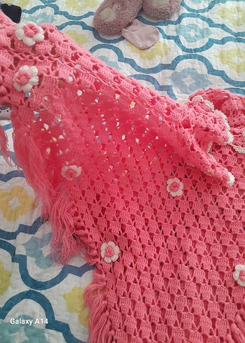 Nakışlı Püsküllü Pembe Kız Çocuk Panço - Görsel 2