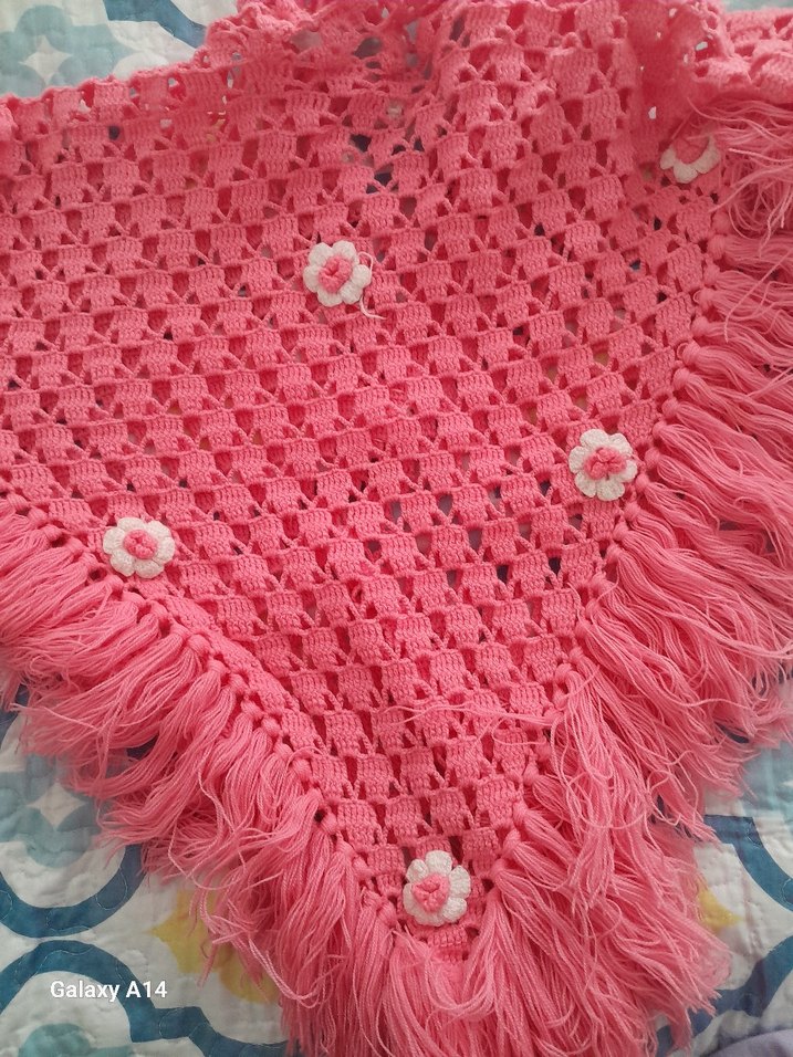 Nakışlı Püsküllü Pembe Kız Çocuk Panço - Görsel 4