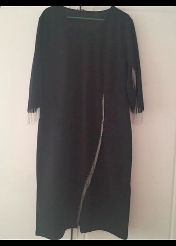 Siyah V Yaka Uzun yarim kol Elbise - Görsel 2