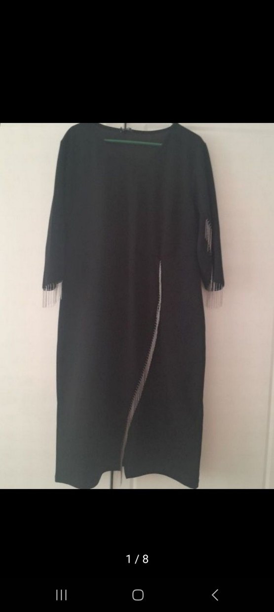 Siyah V Yaka Uzun yarim kol Elbise - Görsel 2