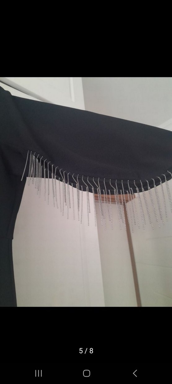 Siyah V Yaka Uzun yarim kol Elbise - Görsel 5