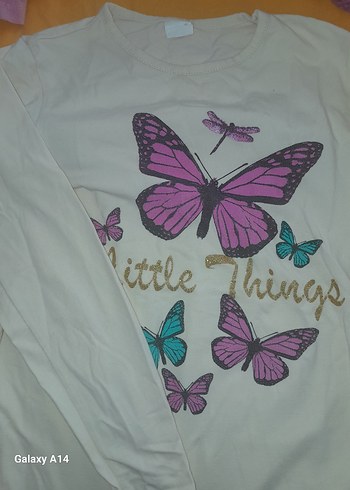 Kız Çocuk Uzun Kollu Parlak Kelebek Baskılı Tişört - Görsel 2