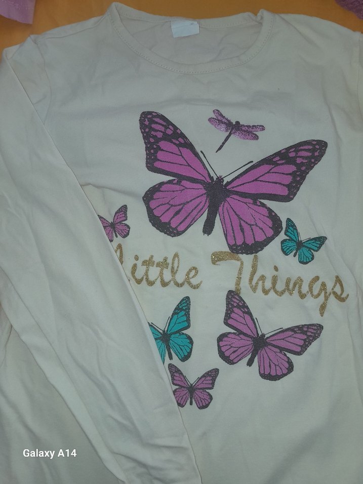 Kız Çocuk Uzun Kollu Parlak Kelebek Baskılı Tişört - Görsel 2
