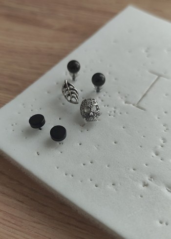 Siyah ve Gri Erkek Küpe Seti - Görsel 2