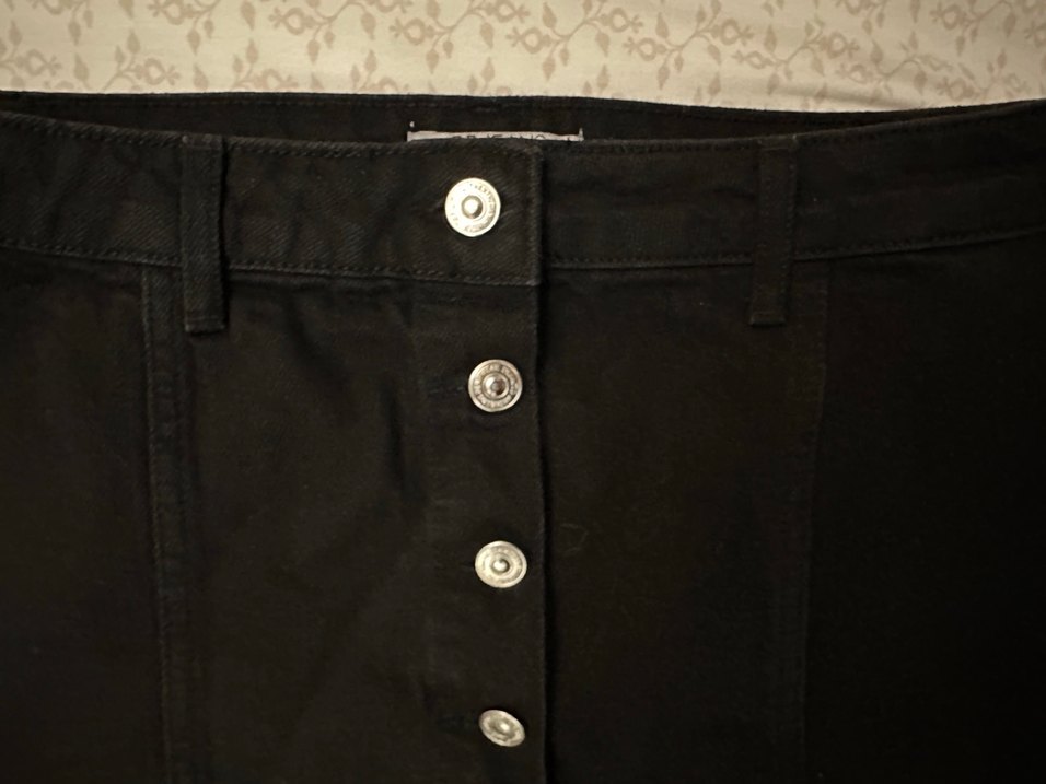 Düğmeli Siyah Mini Kot- jean Etek - Görsel 3