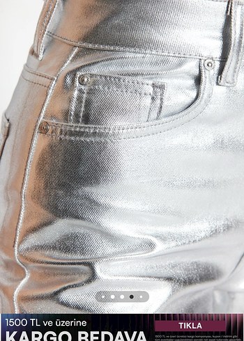 Parlak Metalik Gri Kadın Jean - Görsel 4
