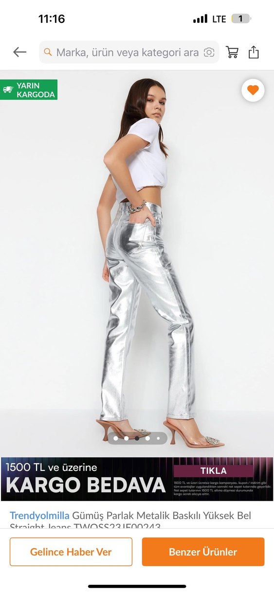 Parlak Metalik Gri Kadın Jean - Görsel 2