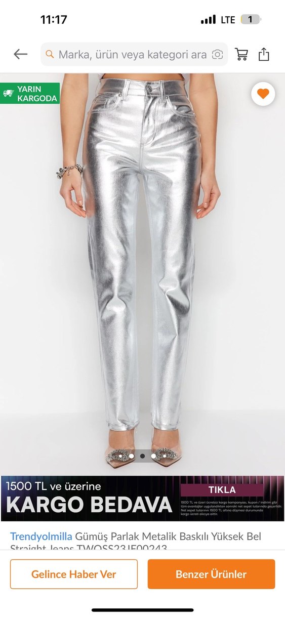 Parlak Metalik Gri Kadın Jean - Görsel 3