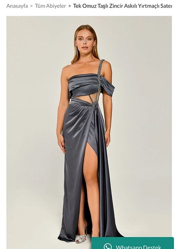 Gri İşlemeli Drapeli Uzun Abiye Elbise - Görsel 3