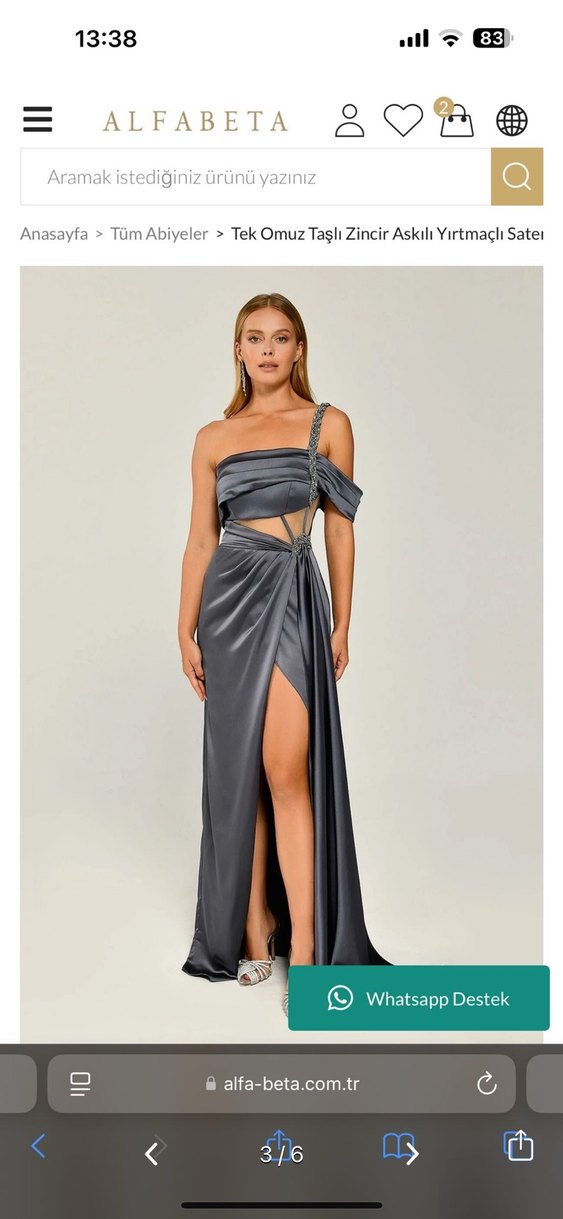 Gri İşlemeli Drapeli Uzun Abiye Elbise - Görsel 3