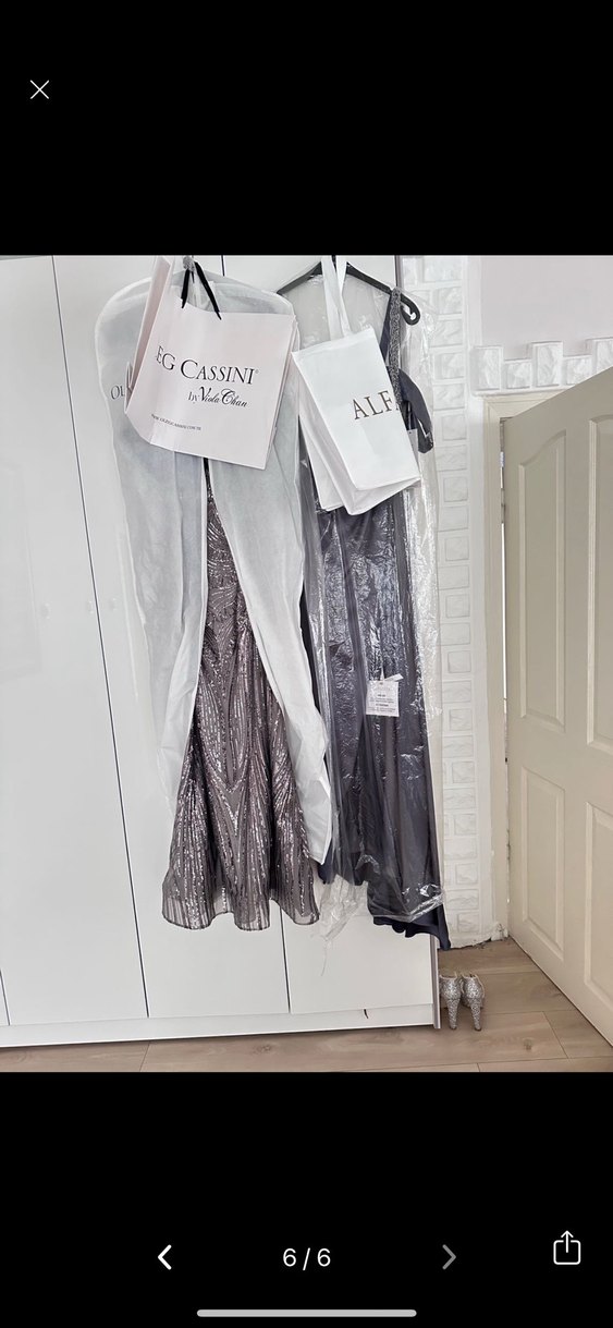 Gri İşlemeli Drapeli Uzun Abiye Elbise - Görsel 5