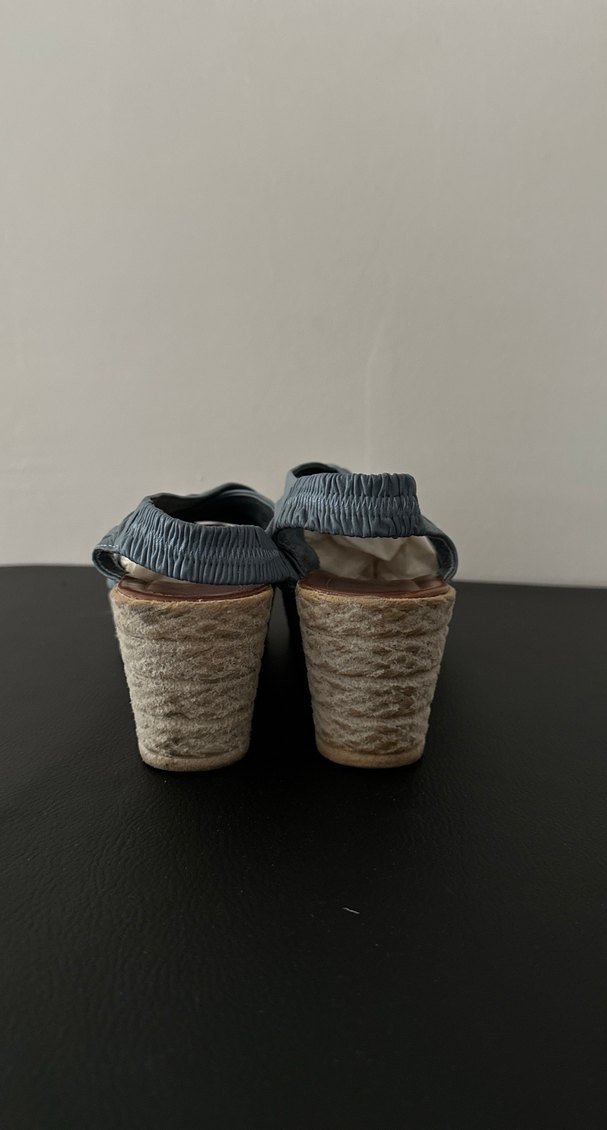 Mavi hakiki deri Dolgu Topuklu Kadın Ayakkabı - Görsel 5