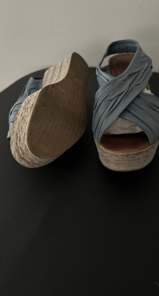 Mavi hakiki deri Dolgu Topuklu Kadın Ayakkabı - Görsel 4