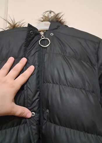 Siyah Uzun Kürklü Kadın Kışlık Mont - Görsel 3