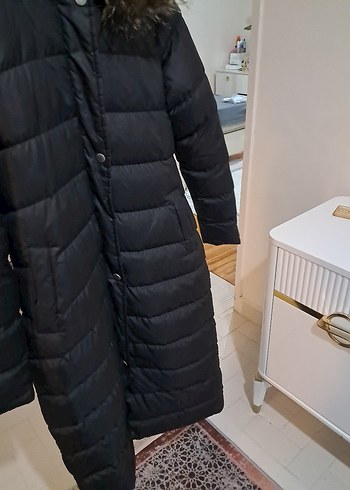 Siyah Uzun Kürklü Kadın Kışlık Mont - Görsel 2