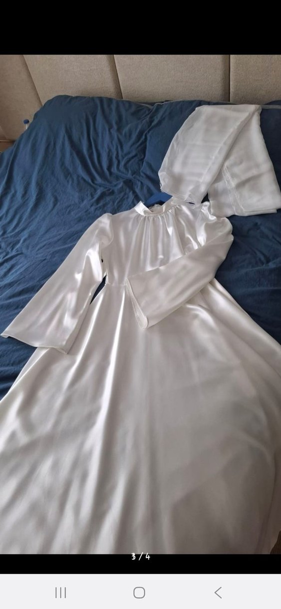 Uzun Kollu Beyaz Uzun Elbise - Görsel 2