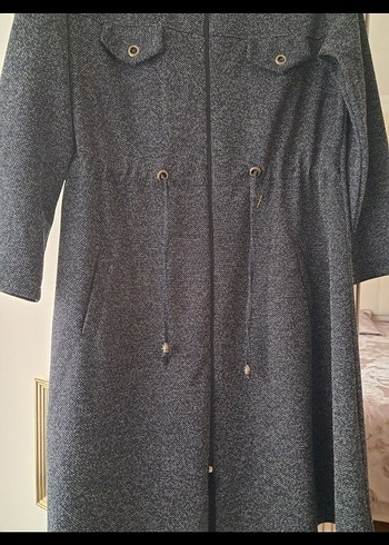 Düğmeli Gri Kadın Uzun Kaban - Görsel 3