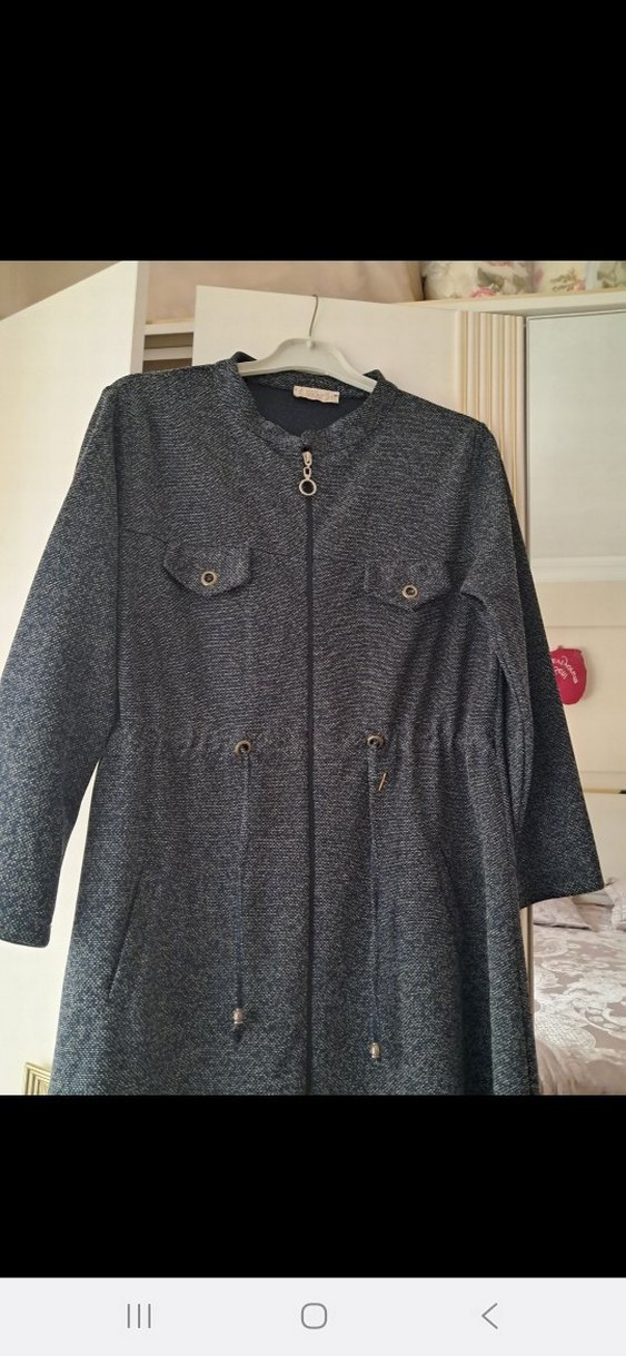 Düğmeli Gri Kadın Uzun Kaban - Görsel 4