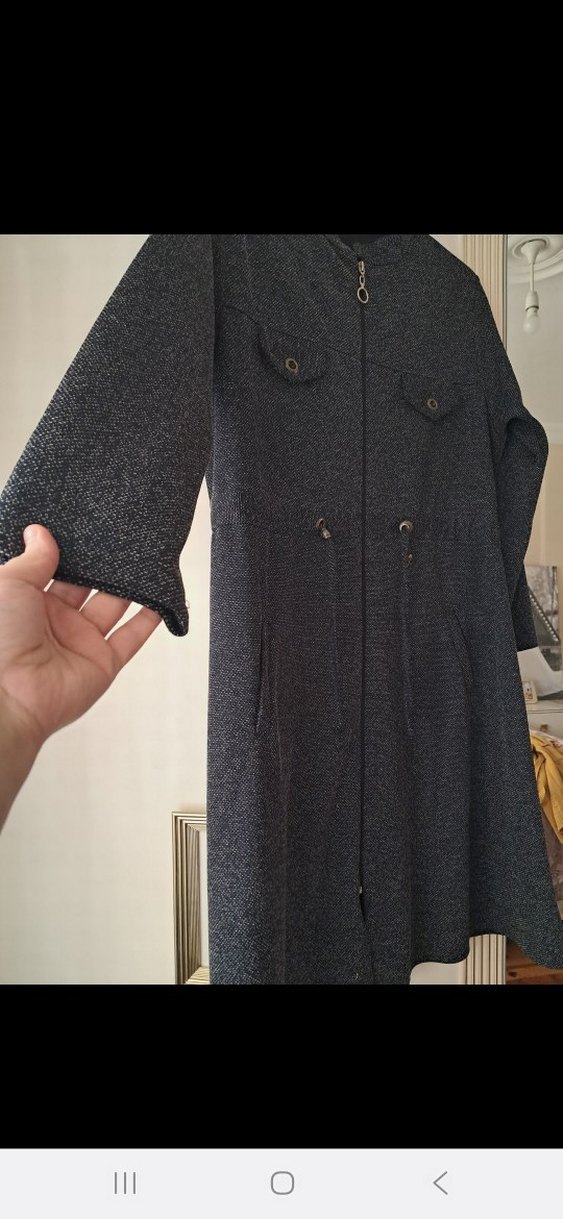 Düğmeli Gri Kadın Uzun Kaban - Görsel 2