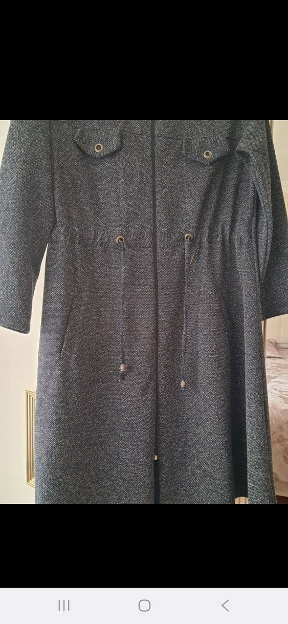 Düğmeli Gri Kadın Uzun Kaban - Görsel 3