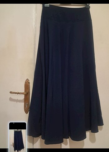 Lacivert Piliseli Uzun Kadın Etek - Görsel 2